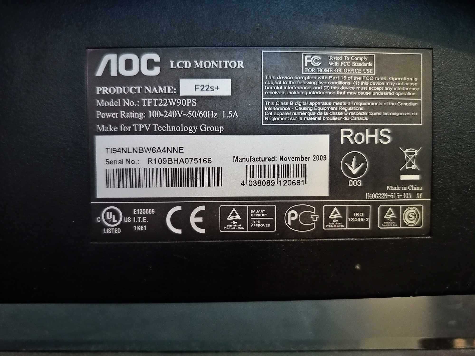 Monitor AOC F22s+ | Full HD Stan BDB