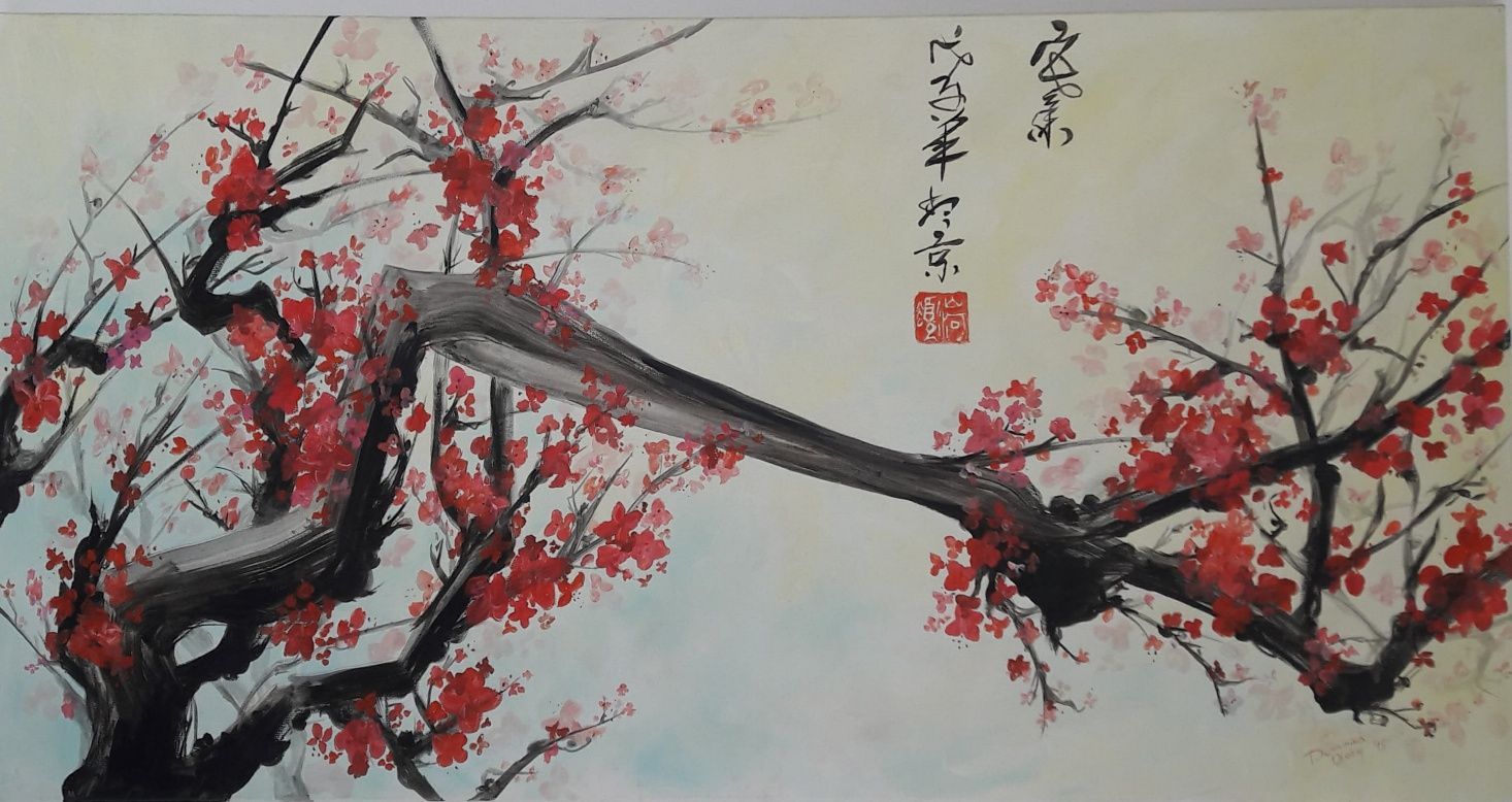 Obraz na płótnie Japońska Kwitnąca Wiśnia Sakura Gałąź 100 x 50 cm