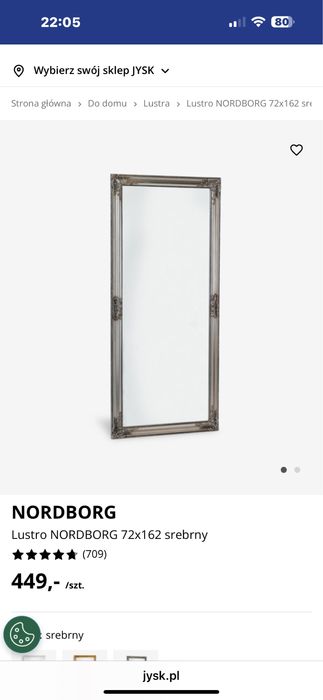 Piękne lustro duze srebrne Jysk glamour