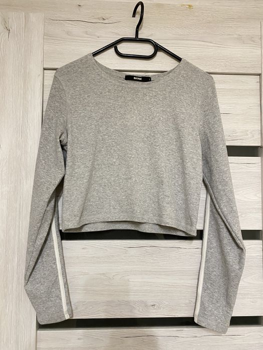 Crop top xs szary długu rękaw lampas bik bok