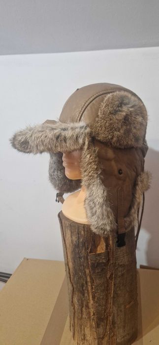 Czapka futrzana Pilotka z szarego królika