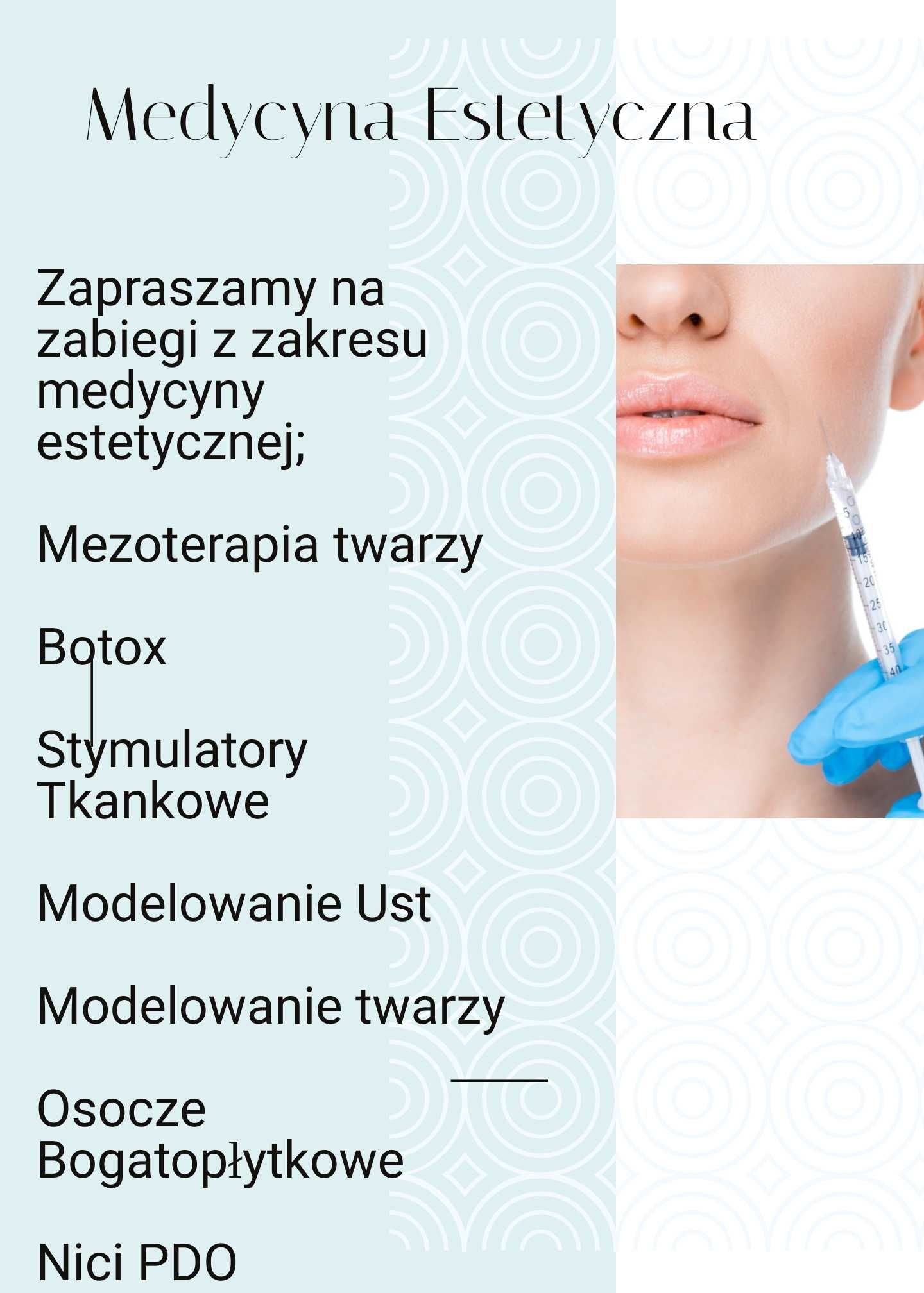 Zabiegi medycyny estetycznej/Botox 250zł/Osocze Bogatopłytkowe 300zł