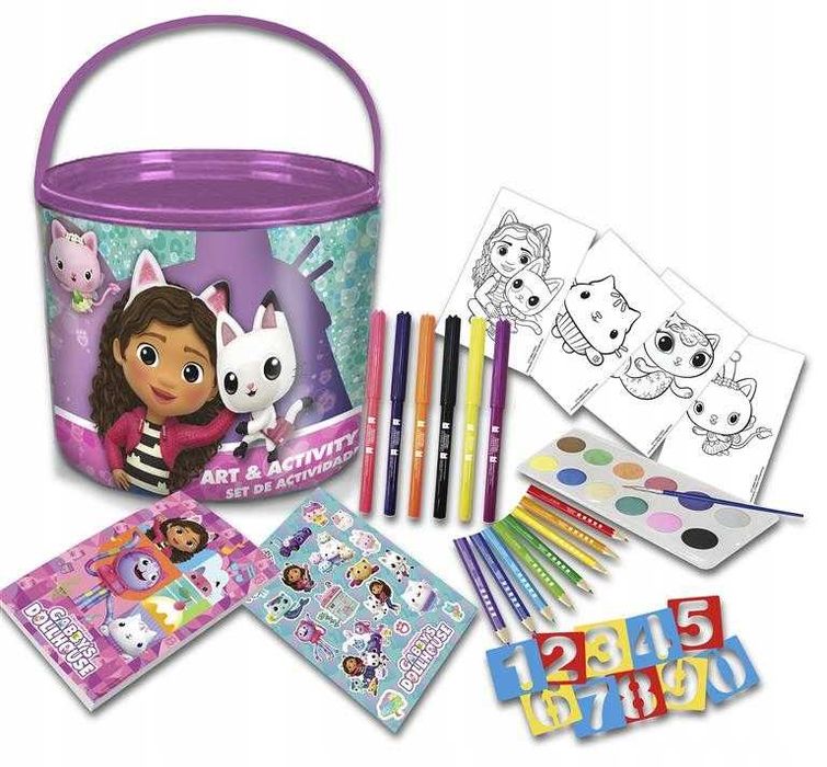 Zestaw kreatywny KOCI DOMEK GABI w wiaderku FARBY flamastry KREDKI