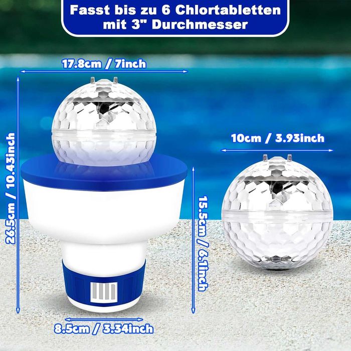 JONRRYIN Pływak dozujący kula solarna LED dozownik chloru jacuzzi 215