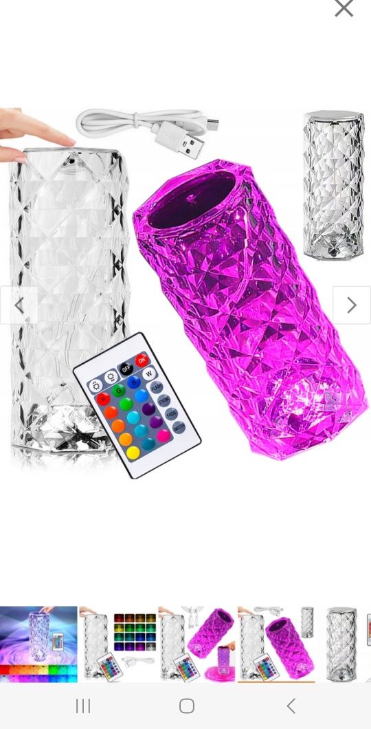 Lampa LED dotykowa Lampka Kryształowa Kolorowa Róża Kryształ RGB Pilot