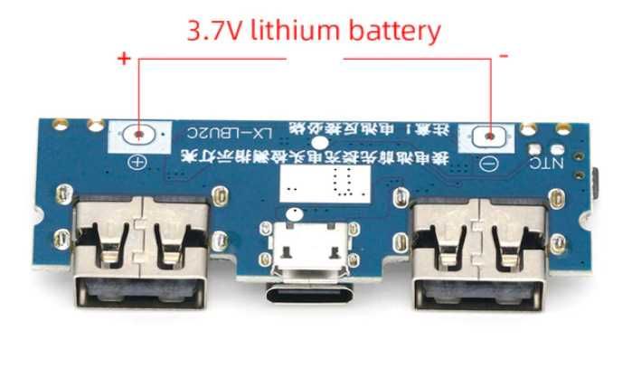 Плата повербанка Type C и micro USB на входе, 2 выхода - USB 5V 1-2.4A