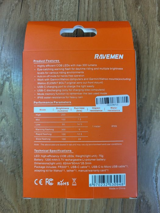 Licznik IGPSPORT BCS300 + Latarka RAVEMEN FR300 + Uchwyt