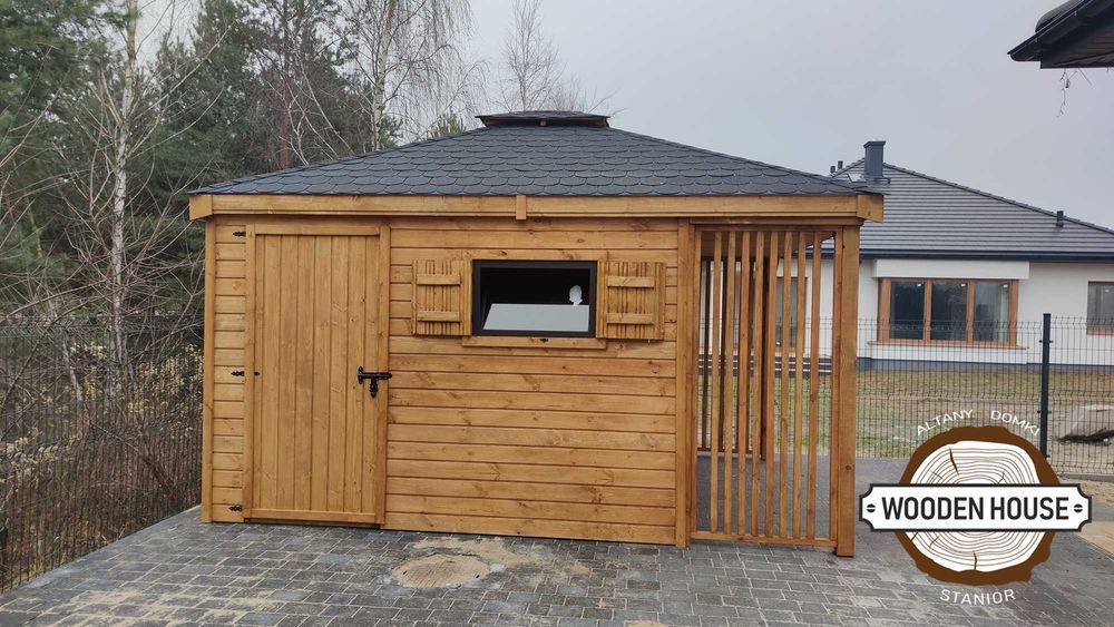 Domek narzędziowy "Świerk z Drewutnią" 3 x 4 altanystanior.pl