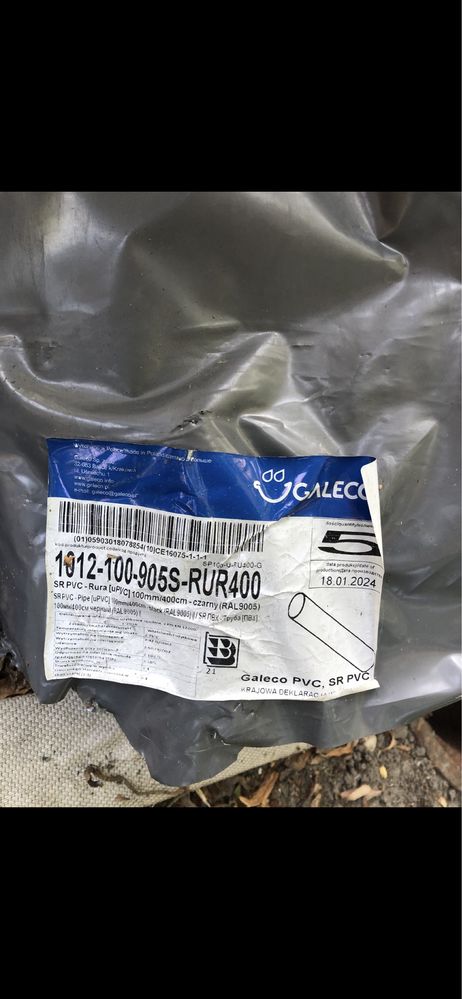 Galeco 100 rura spustowa PVC 100 mm dł. 4 m czarna nowa