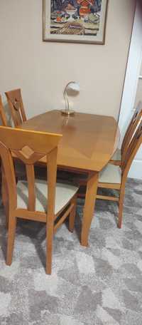 Duźy, drewniany stół + 6 krzeseł
