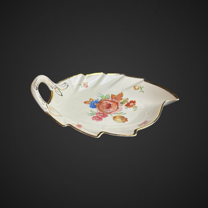 Patera liść Kjøbenhavns Maleri KPM Ivory kolorowe kwiaty B41/81912