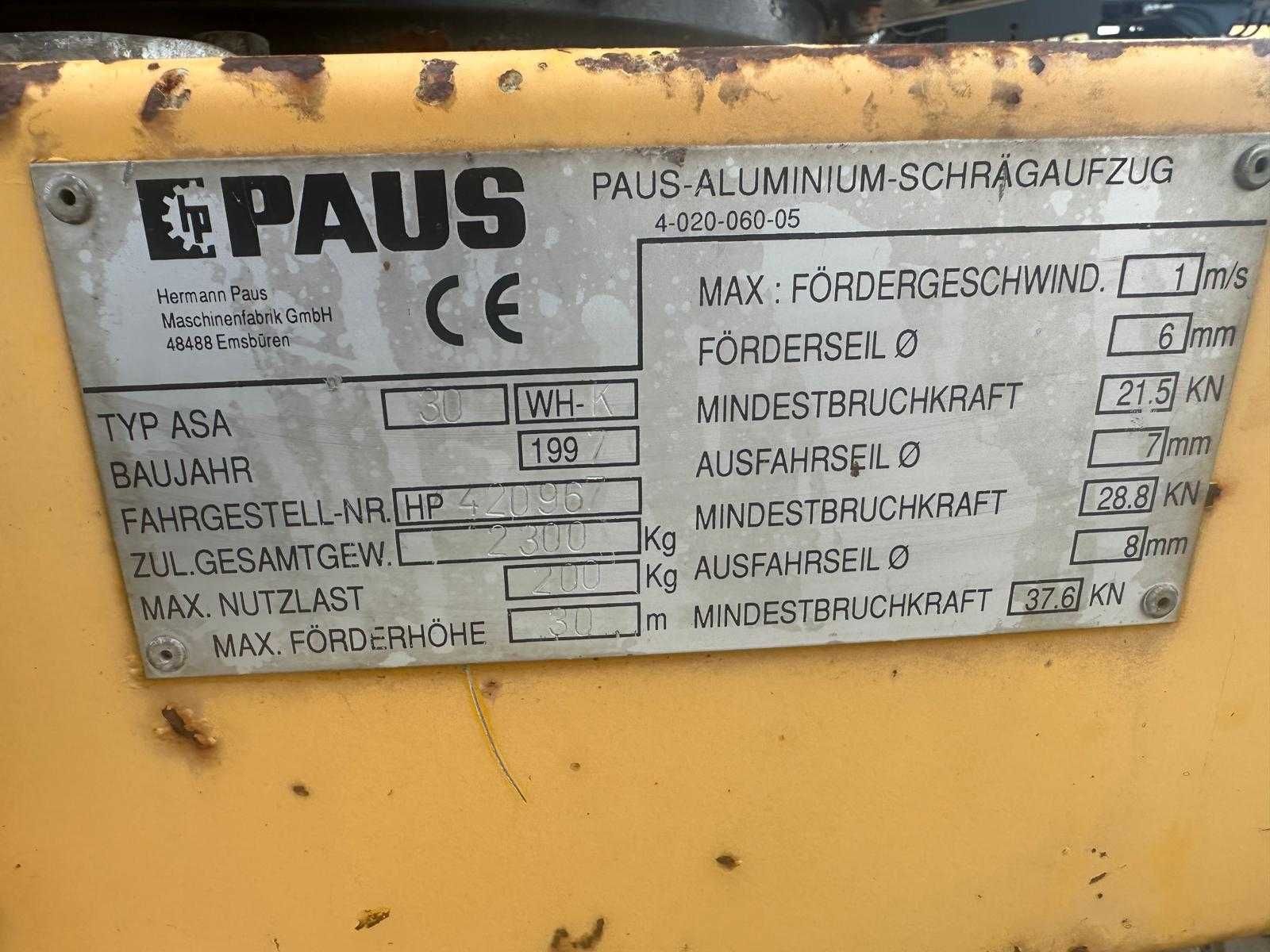 Zarejestrowana Winda Drabina dekarska PAUS ASA 30m wciągarka wyciąg