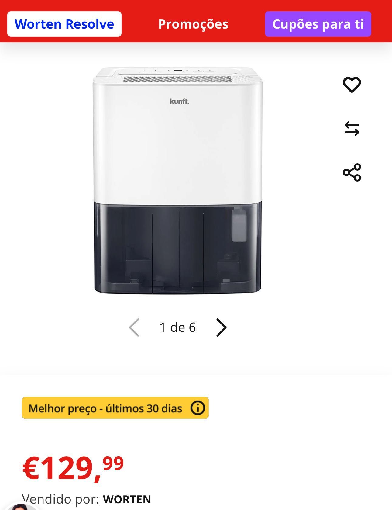 Desumidificador KUNFT KDH8861 – 10 L/dia, 2,1 L depósito