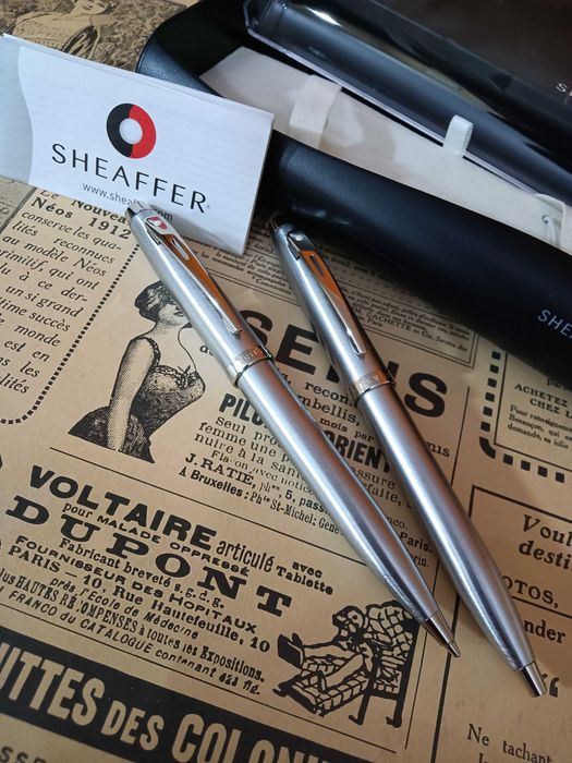 Conjunto caneta esferográfica e lapiseira da marca sheaffer inox