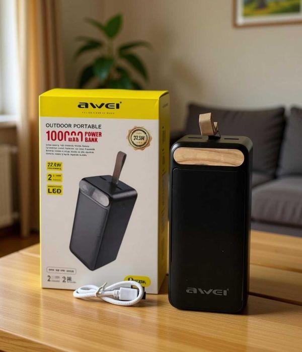 Павербанк потужний 100000 mаh з ліхтарем швидка зарядка