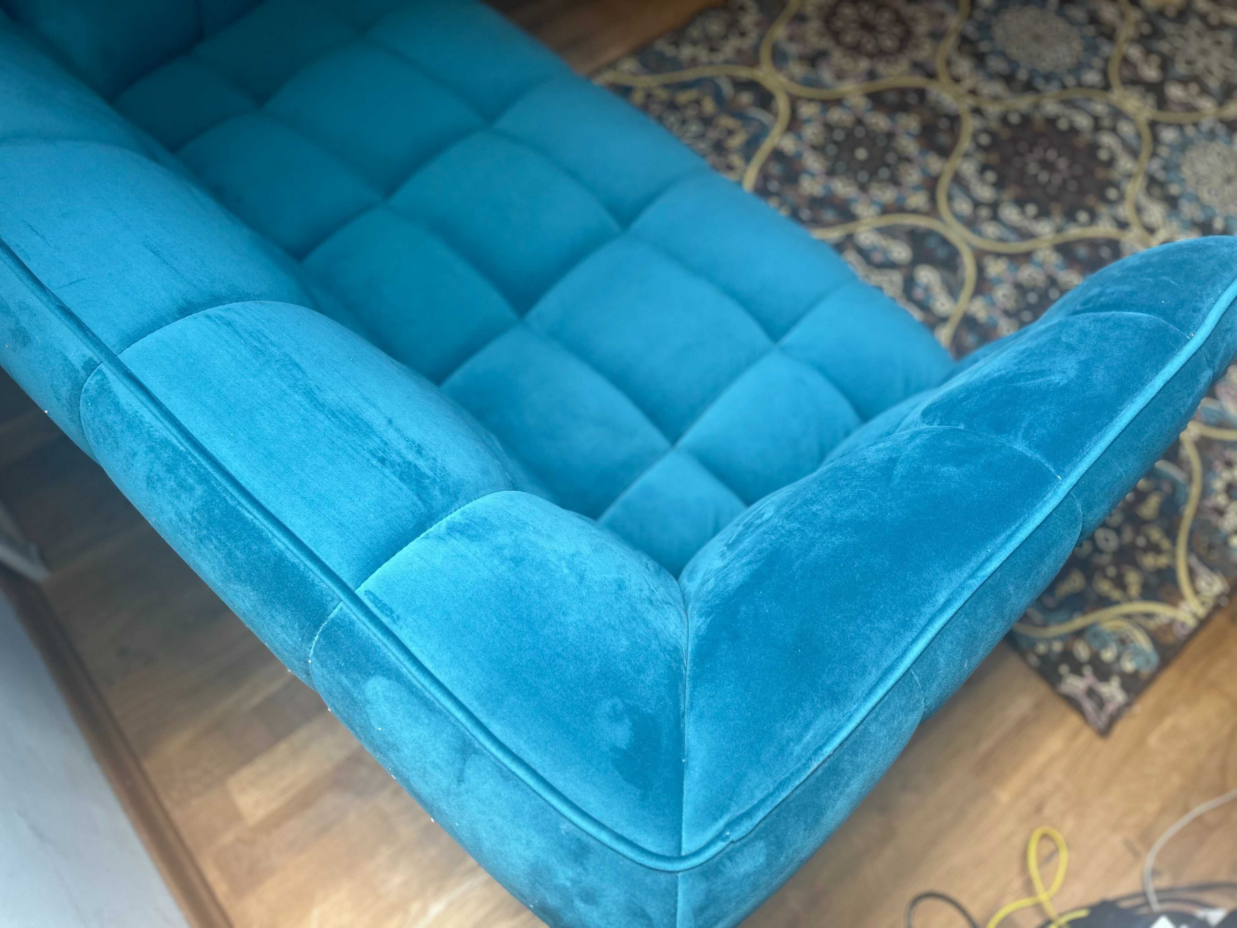 sofa welurowa, gabinetowa w kolorze szmaragdowym okazja