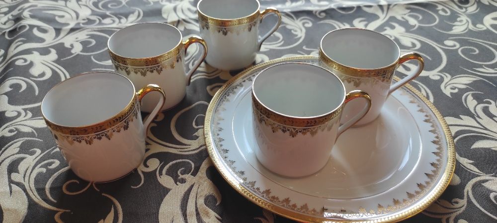 ANTYK Filiżanki 5szt. Porcelana złocona - LIMOGES Francja