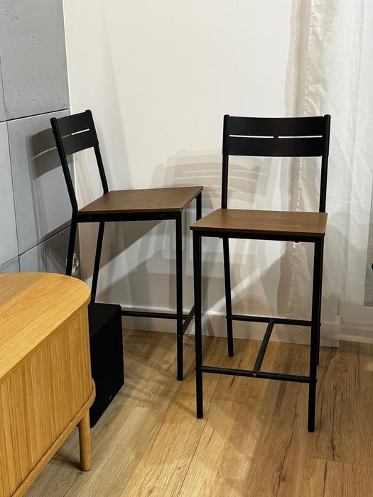 Stołki barowe / hokery 63 cm – komplet 2 szt., metal + drewno