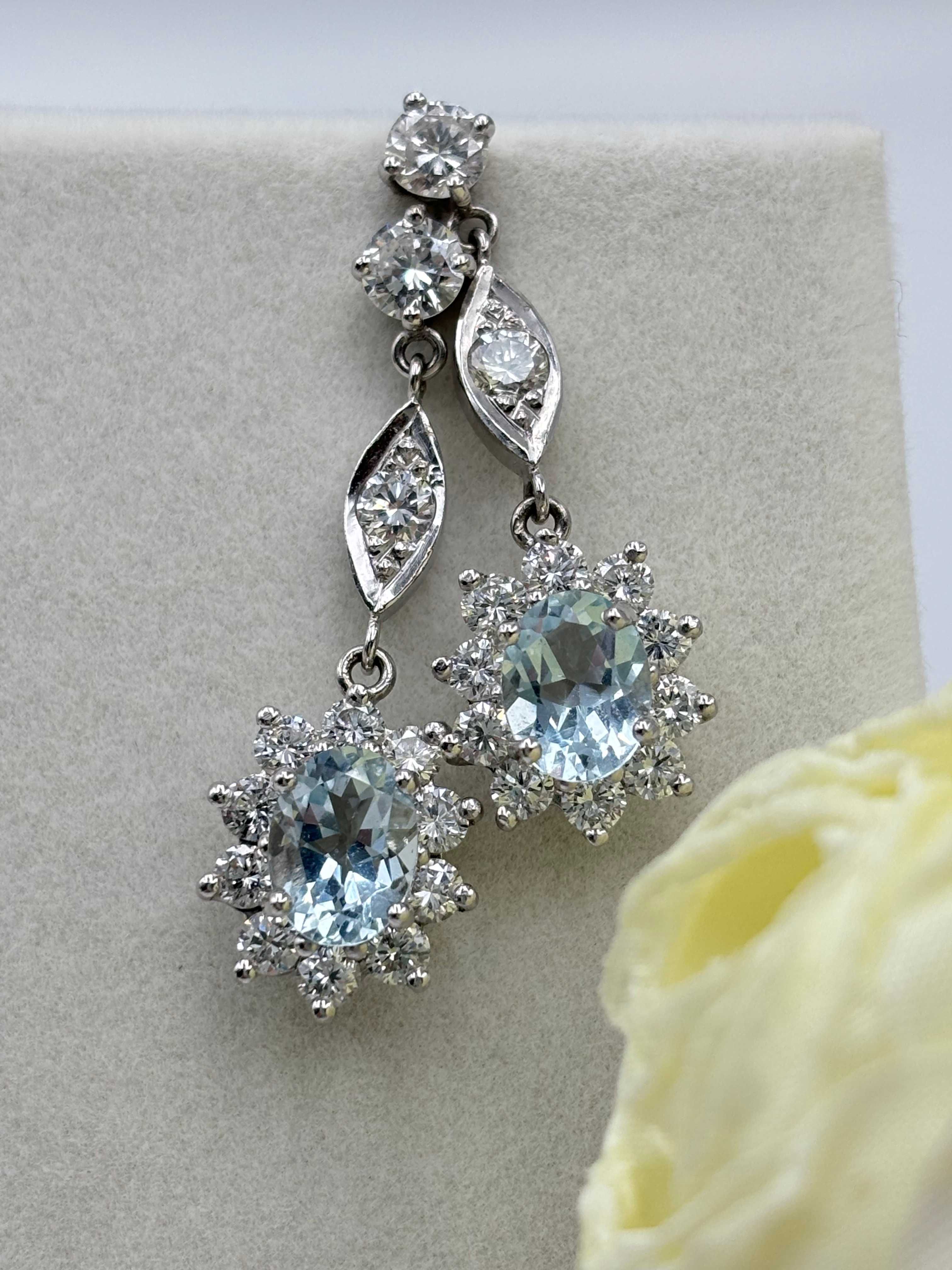 Kolczyki z brylantami 2,46ct i akwamaryny 2,25ct naturalne diamenty