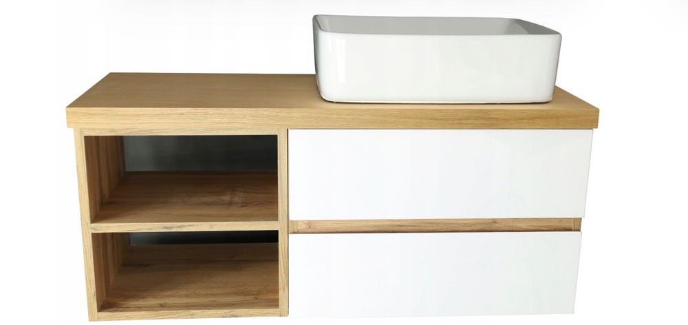 Zestaw pod umywalkę  100 cm lakier/Blat dębowy/fronty biały lakier
