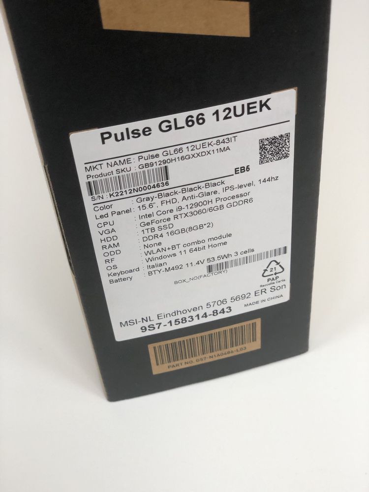 Новий Ноутбук MSI Pulse GL66 на 16 Гб/ 1ТБ 15.6 дюйма Core i9