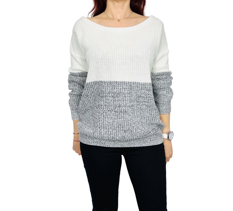 Sweter dwukolorowy biało-szary M/L 38/40 Ax Paris