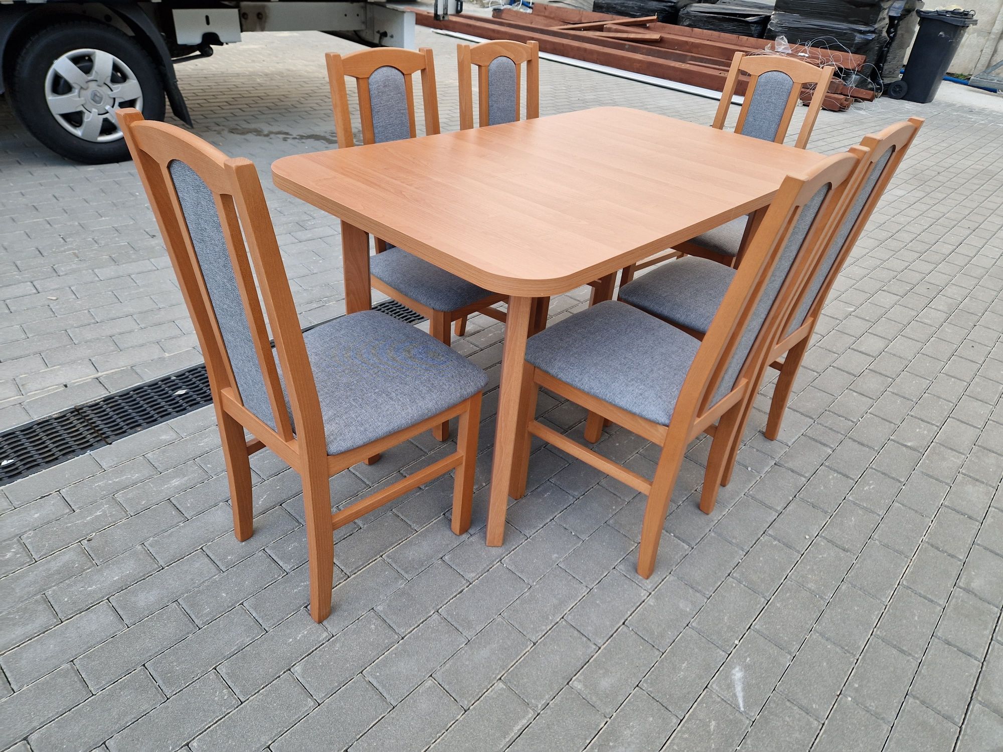 Nowe: Stół 80x140/180 + 6 krzeseł,  OLCHA + SZARY, dostawa cała PL