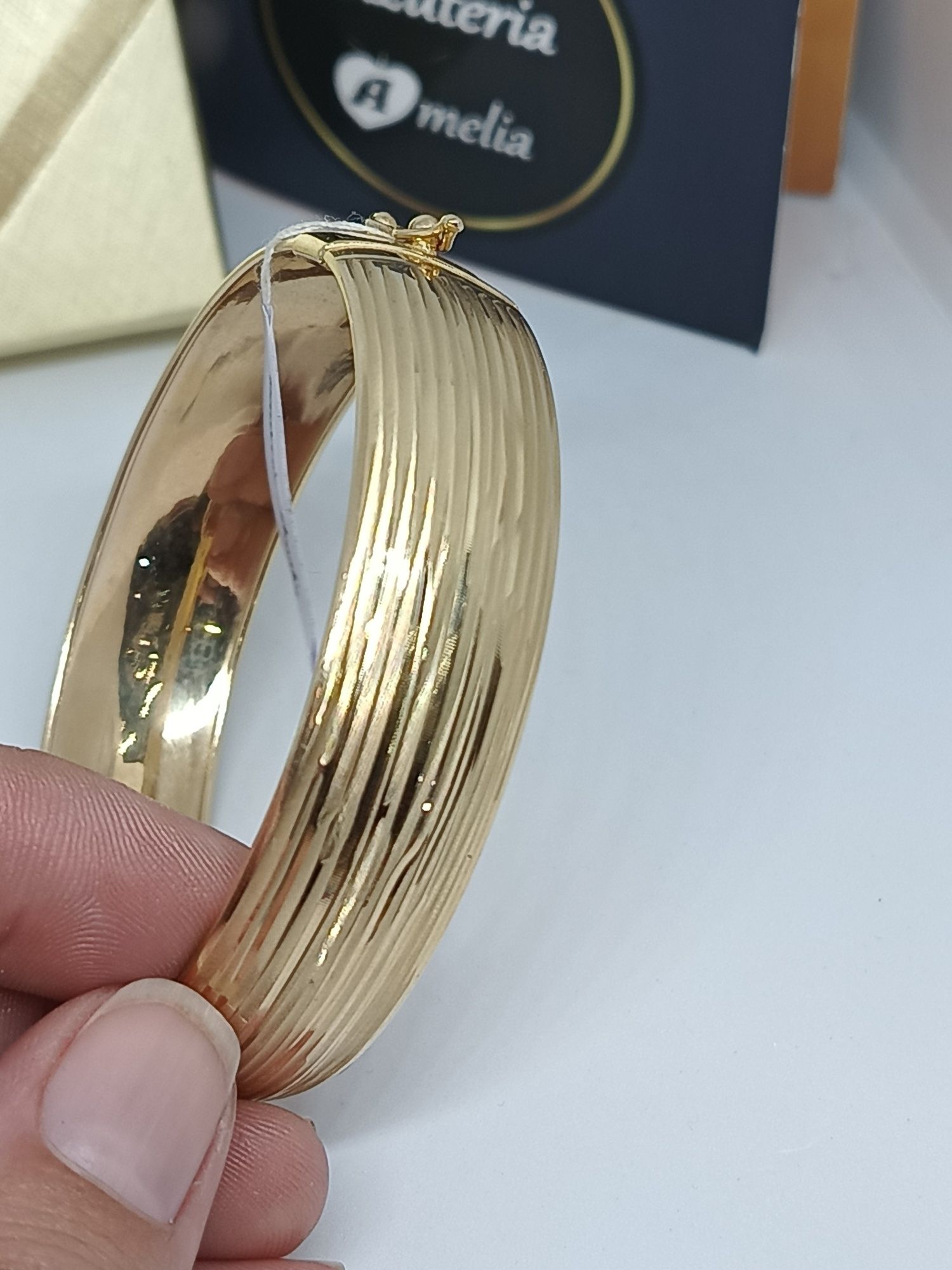 Przepiękna szeroka satynowa złota sztywna bransoleta żółte złoto 584