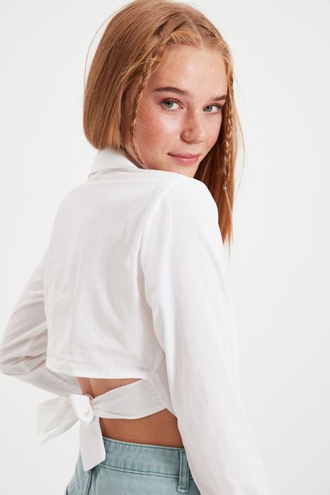 Trendyol 40 L Biała Koszula Stylowa Krótka H13496