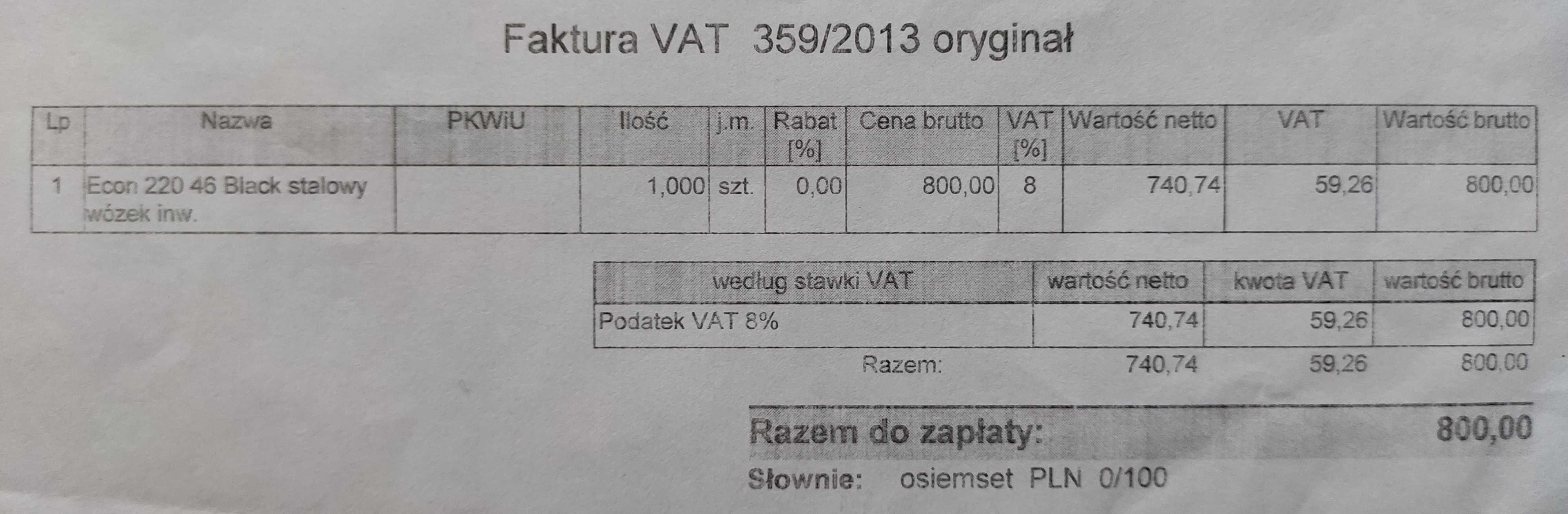 NOWY Wózek inwalidzki stalowy ECON 220 Super Jakość