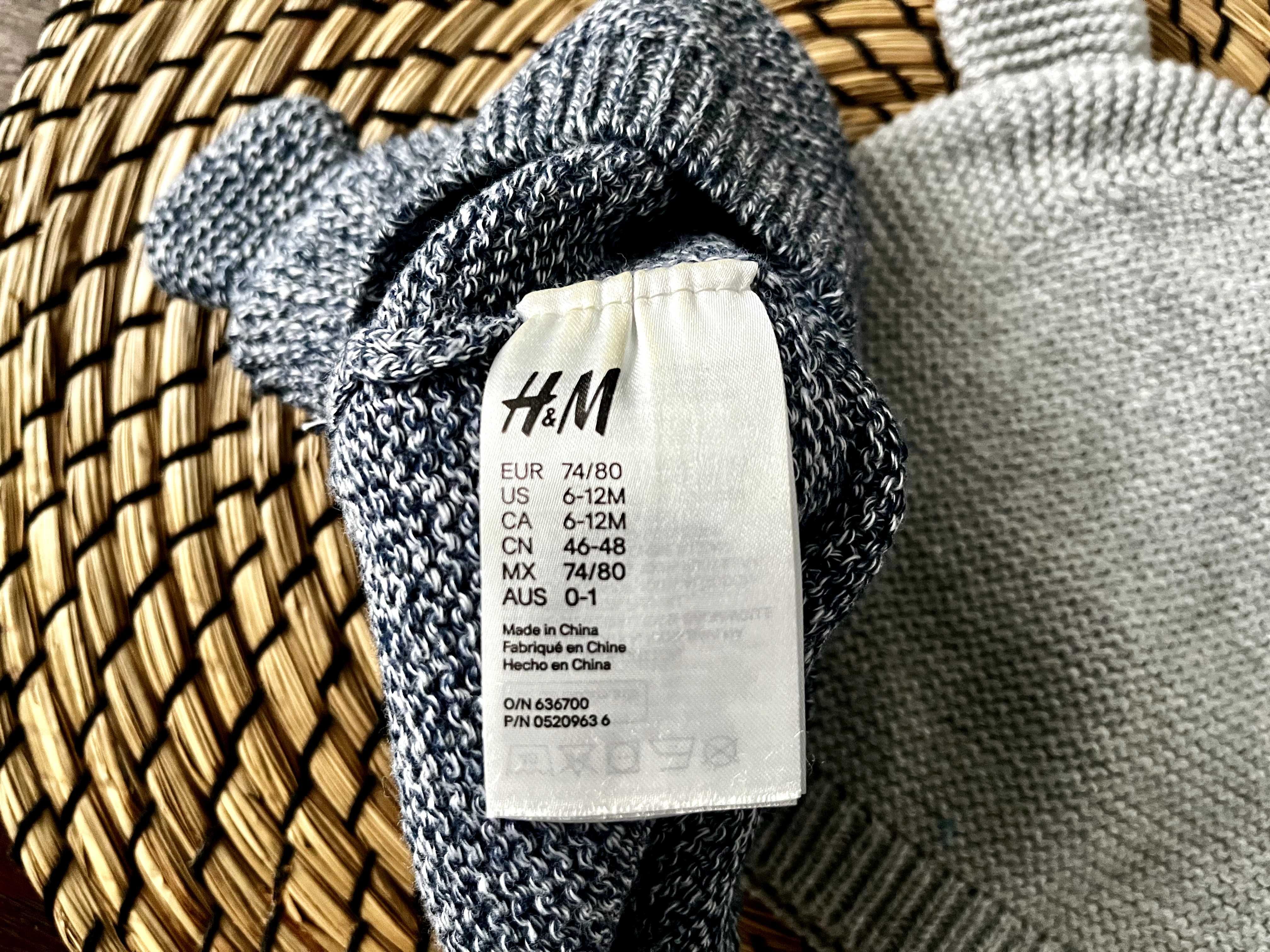 Wiosenne czapeczki z uszkami H&M 20 zł komplet rozm 74 do 92