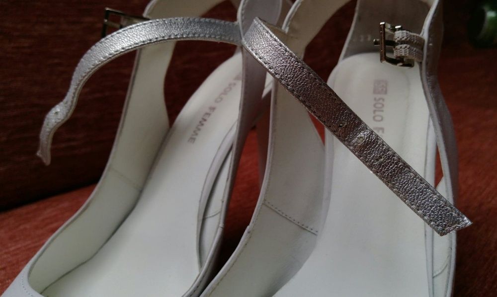 Skórzane białe buty, szpilki 38