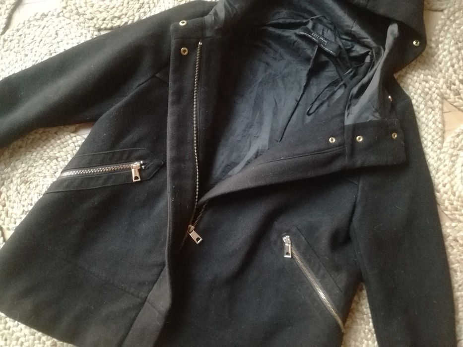 38 Zara Czarna damska kurtka Płaszczyk z kapturem rozmiar M