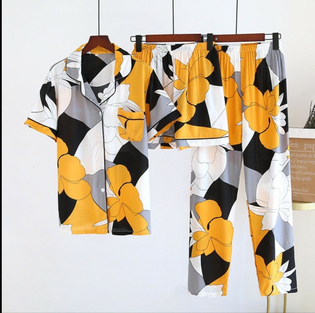 Пижама/Домашний костюм тройка (брюки,шорты,рубашка с коротким рукавом)