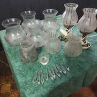 Candeeiros antigos, globos vidro, acessórios
