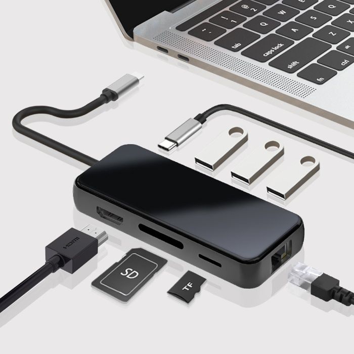 Мультипорт 8в1 USB Type-C to HDMI, Digabit LAN, 3xUSB3.0, Micro/SD, PD