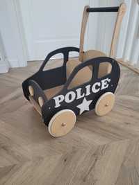 Drewniane auto jeździk policja pchacz