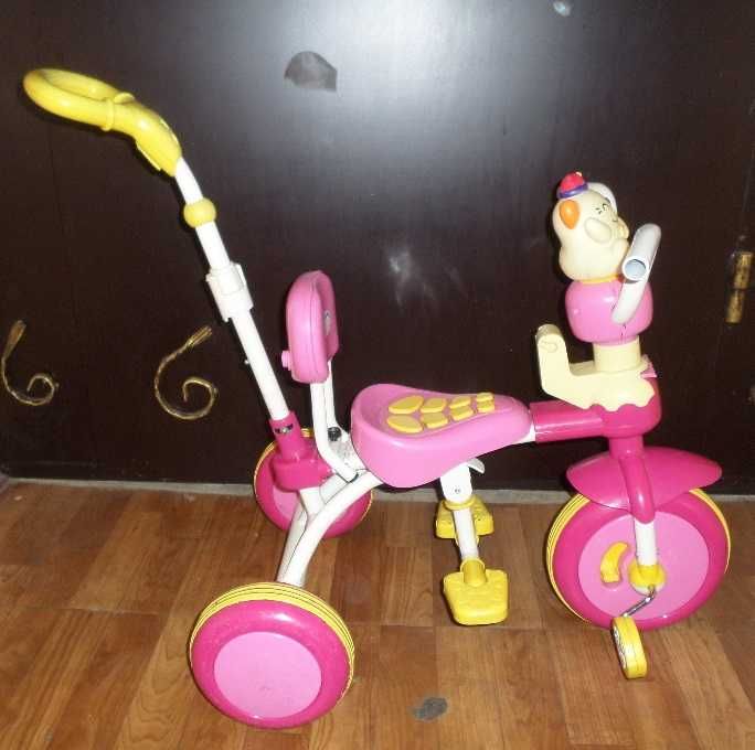 Велосипед детский трехколесный розовый с родительской ручкой на ремонт