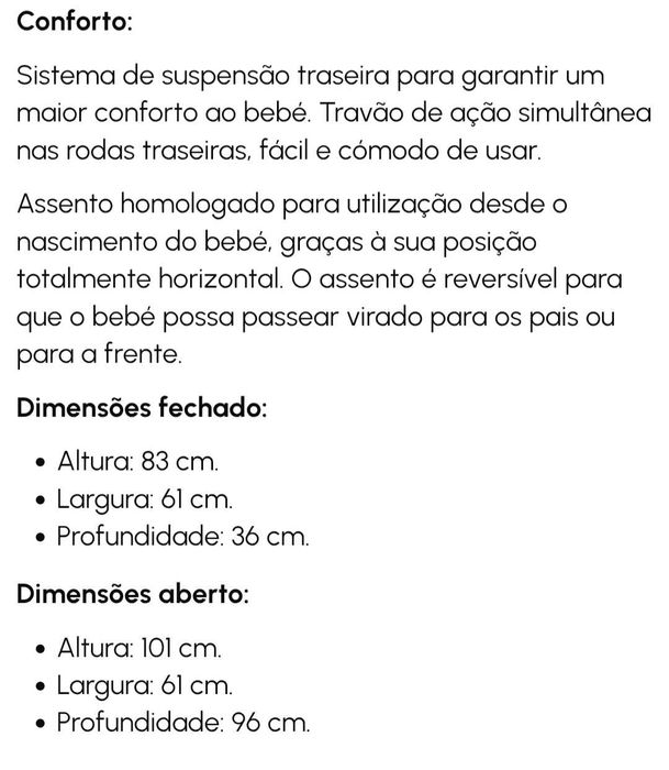 Carrinho bebé em excelente estado
