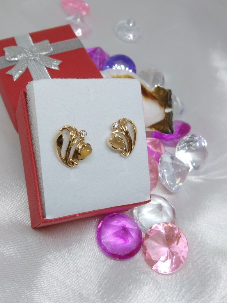 Piękne złote kolczyki angielskie zapięcie, złoto Golden rose 583