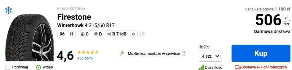 Opony zimowe Firestone Winterhawk 4 215/60/R17 96H (Renault Captur II)