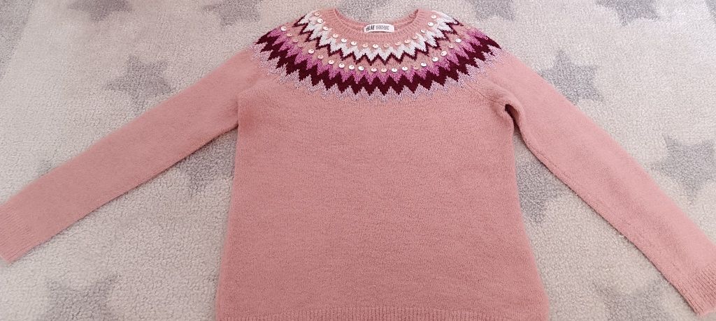 Ciepły sweter r. 134/140, H&M, sweterek z wełną, norweski wzór