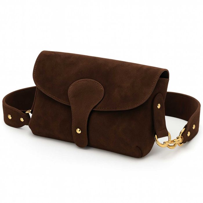 LAURA BIAGGI Torebka Damska Crossbody Czekolada Zamsz Naturalny Skóra