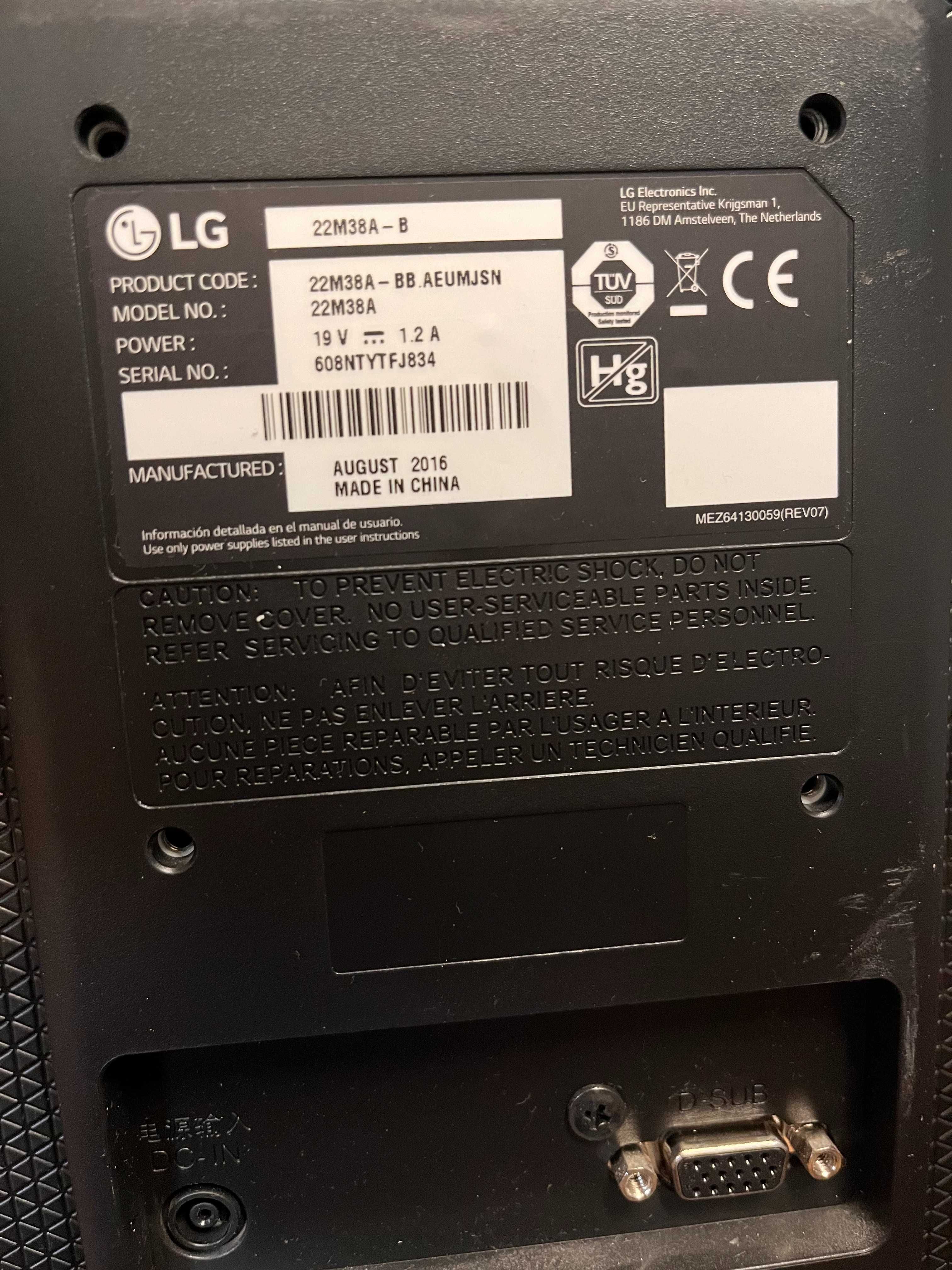Zestaw monitor LG + klawiatura Logitech + myszka + kabel zasilający