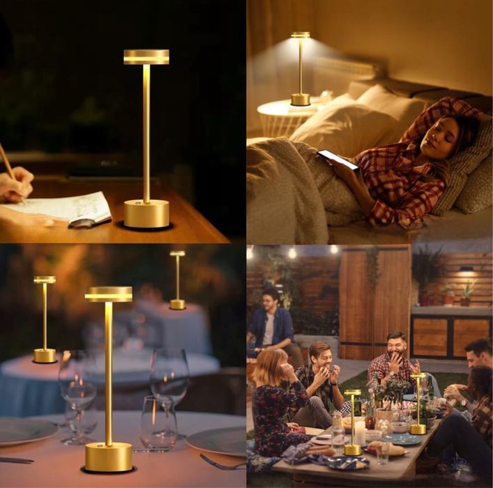 Złota bezprzewodowa stołowa lampka led