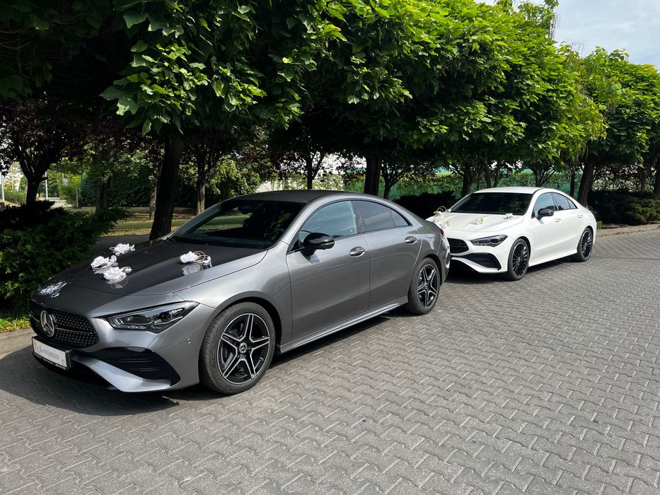 Auto do ślubu Mercedes Benz cla - biały i grafitowy