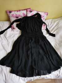 Czarna klasyczna sukienka z wiązaniem retro