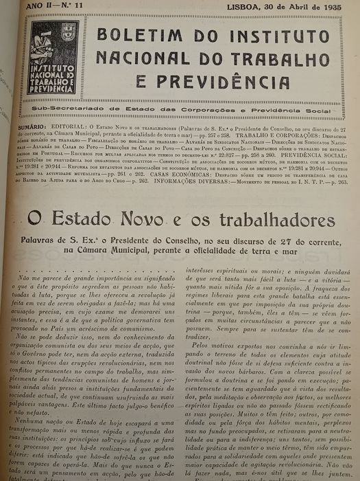 Boletim do Instituto Nacional do Trabalho e Providência " Estado Novo