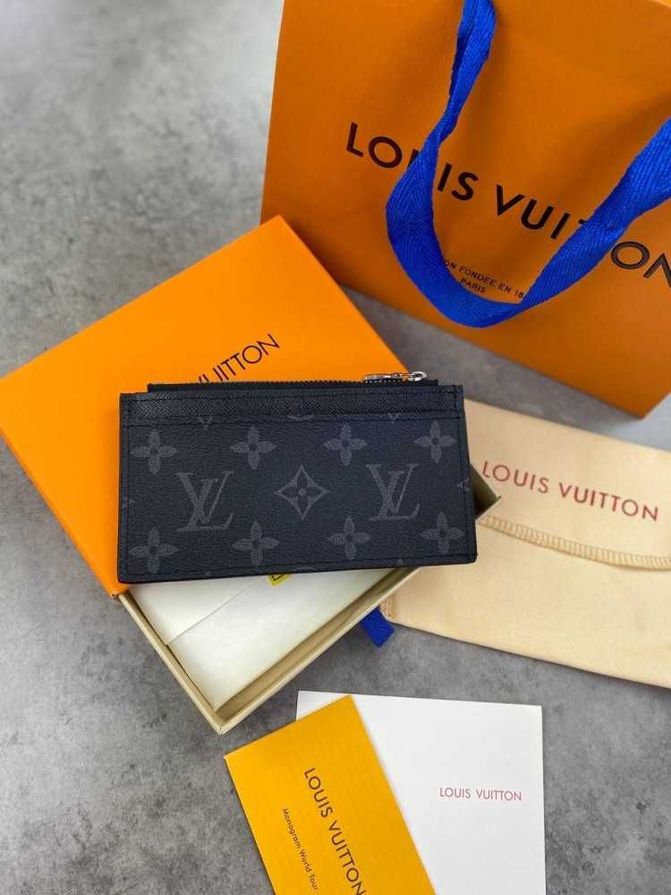 Держатель серый для карт и монет Louis Vuitton черный "Monogram"