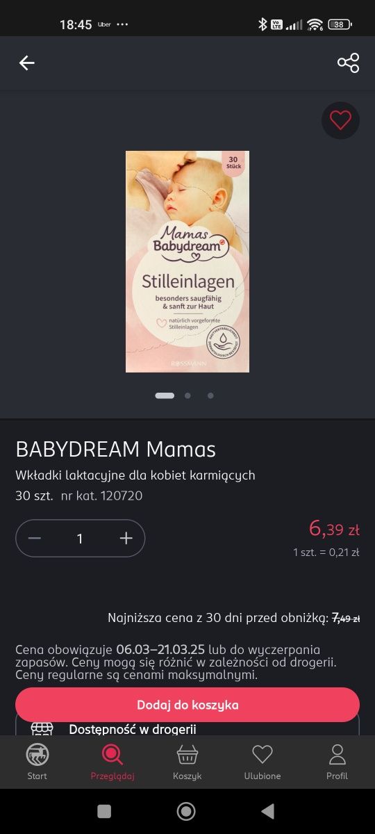 Za darmo, Wkładki laktacyjne Mamas Babydream 30 sztuk
